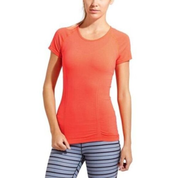 Athleta Fastest Track Ember Neon Orange Short Sleeve Athletic Top M - Picture 1 of 5